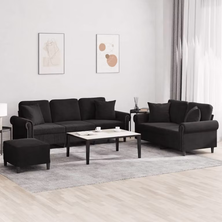 Maison Exclusive - Set divano a 3 pezzi con cuscini in velluto nero