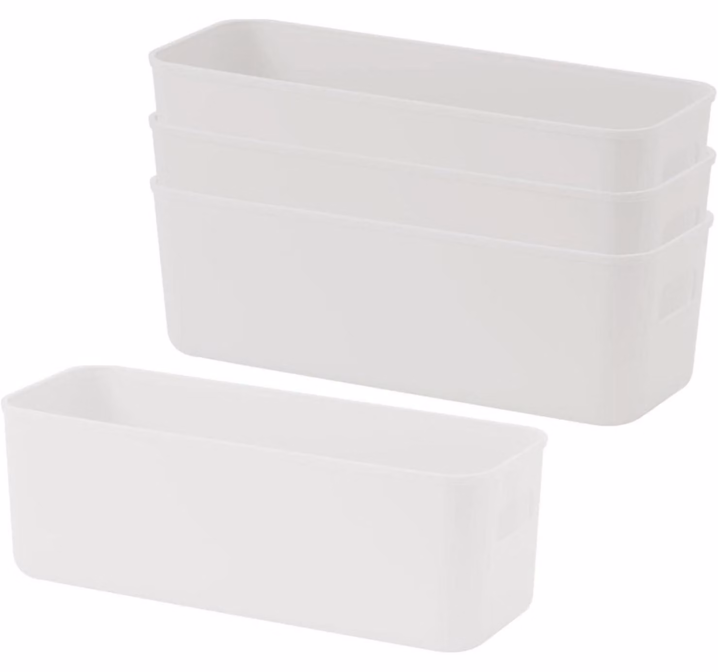 Contenitori di stoccaggio con maniglie, in plastica, colore bianco, confezione da 4 pezzi