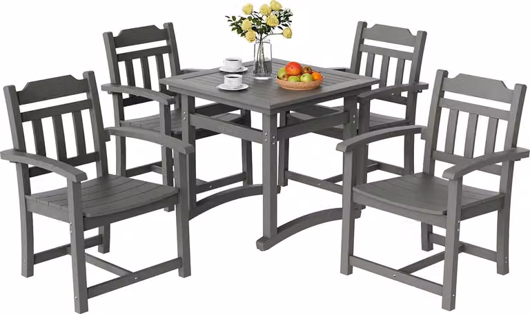 set di mobili da giardino 5 pezzi set di mobili da balcone 1 tavolo + 4 sedie, 150 kg / 150 kg set di sedute resistente alle intemperie resistente al sole, set da pranzo set di mobili da giardino patio set di mobili da balcone moderni grigio chiaro