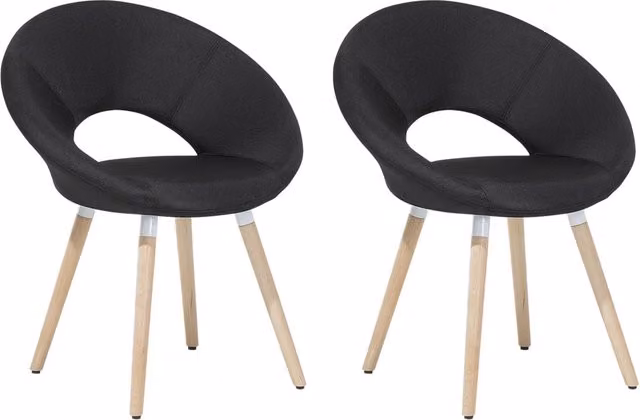 Set di 2 sedie da pranzo Beliani in tessuto nero con gambe in legno di faggio oliato stile mid-century L: 45 cm, P: 46 cm, H: 80 cm