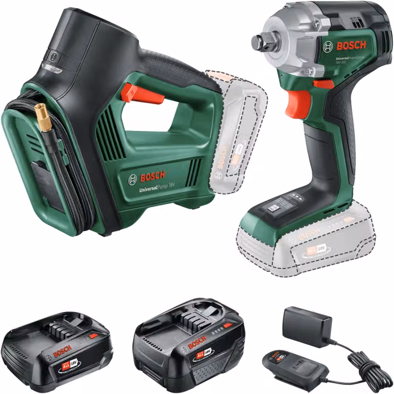 Bosch Combo Kit 18V UniversalImpactDrive+UniversalPump, 1x PBA 18V 2 Ah+PBA 18V 4 Ah