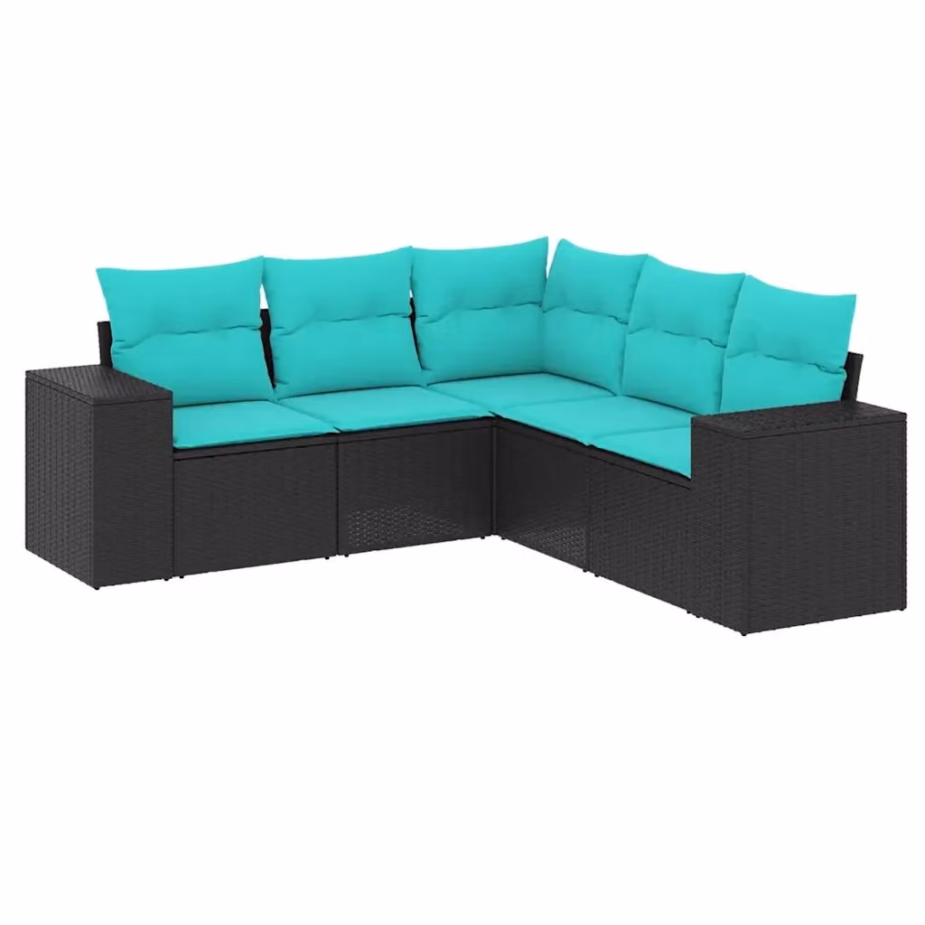 Set di Divani da Giardino a L vidaXL in Polyrattan Nero con Cuscini Inclusi – 2