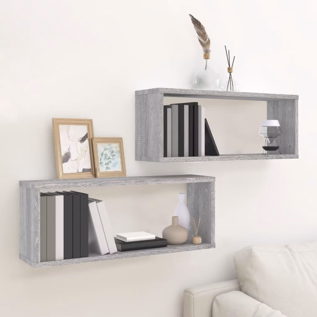 Set di 2 mensole a cubo vidaXL da parete in legno, colore Grigio Sonoma, L 60 cm x P 15 cm x H 23 cm