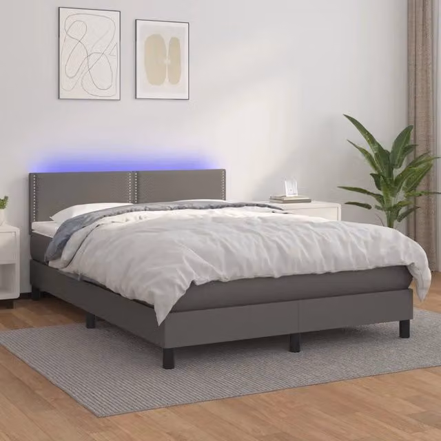 Letto con Giroletto a Molle, Materasso Ibrido e LED vidaXL, Grigio e Bianco, L/P: 140 x 190 cm