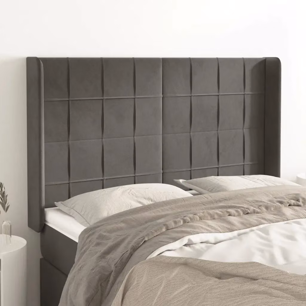 Testiera ad orecchio in velluto grigio scuro L: 147 cm, P: 16 cm, H: 118/128 cm – 2