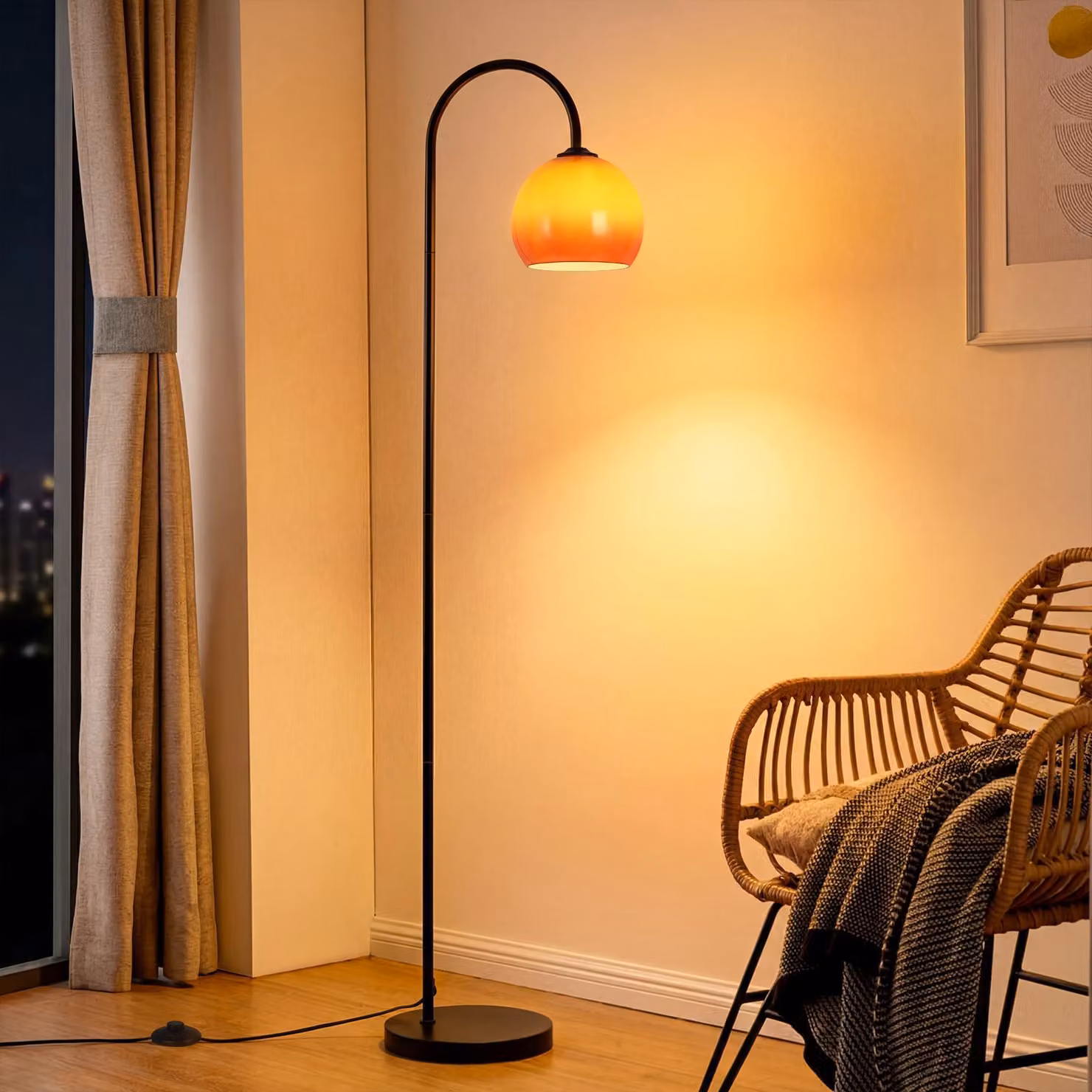 ZMH Lampada ad arco E27 senza lampadina interruttore a pedale 40W 140‑160cm paralume ferro vetro braccio girevole soggiorno camera studio ufficio
