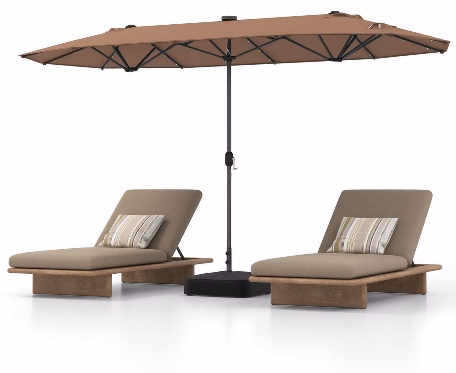 Ombrellone doppio, 400 x 200 cm, con illuminazione solare a LED, protezione solare UPF 50+, ombrellone da giardino con manovella, color marrone
