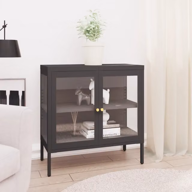 Credenza-Buffet-Armadio da cucina Antracite 70x35x70 cm in Acciaio e Vetro