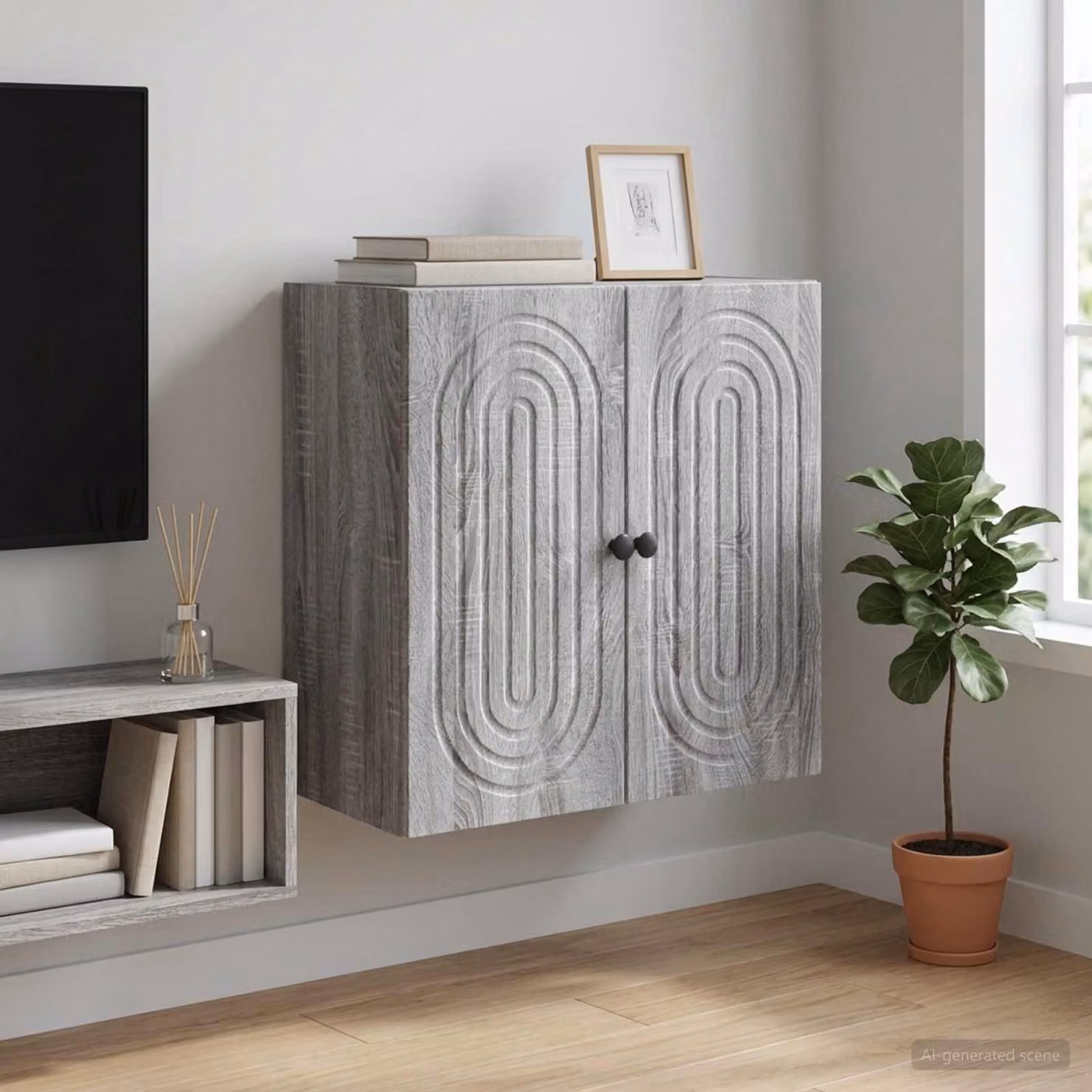 Mobiletto a muro vidaXL in legno e MDF grigio con ante a battente e ripiani interni L/P/H: 59 x 31 x 60 cm