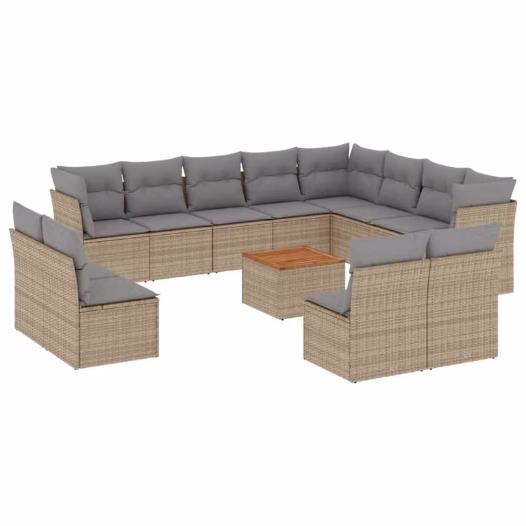 Set Divano da Giardino 13 pz con Cuscini Beige in Polyrattan