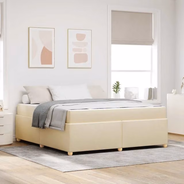 Letto matrimoniale moderno vidaXL con struttura imbottita in tessuto e materasso a molle, L: 180 cm, P: 200 cm, H: 66 cm, Beige e Nero