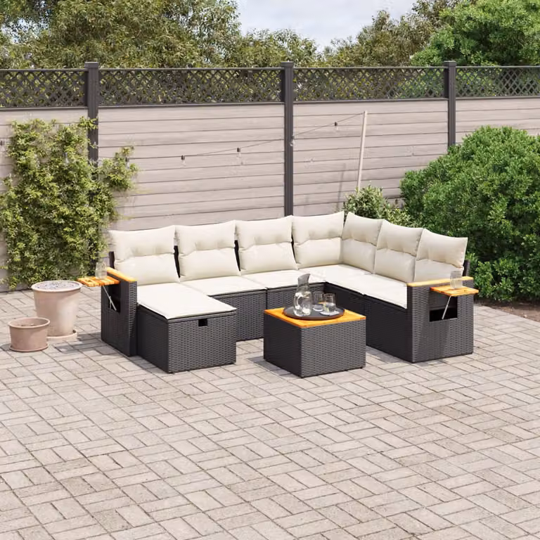 vidaXL Set Divani da Giardino a L con 8 Pezzi in Polyrattan Nero e Cuscini Imbottiti con Rivestimenti Rimovibili