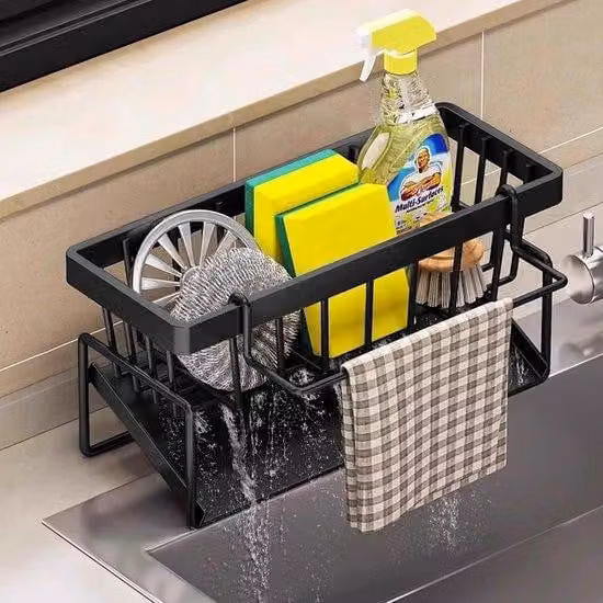 Accessorio per lavastoviglie, organizer da cucina con vaschetta di raccolta autodrenante e portasciugamani per cucina e bagno, organizer per spazzole, saponi e bagnoschiuma