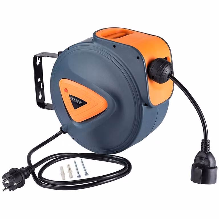 Avvolgicavo autoavvolgente BILY, 20m+1,5m, grigio/arancio