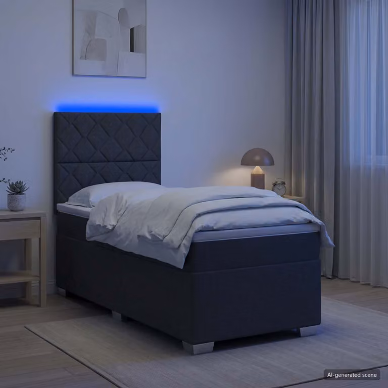 Letto box spring con materasso vidaXL in tessuto Grigio, con illuminazione sottostante e porta USB, L 90 cm x P 200 cm