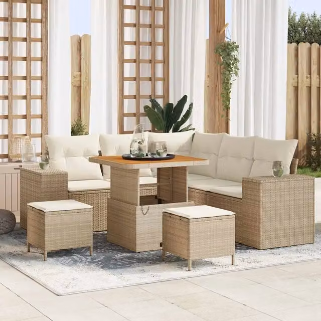 Set Divano da Giardino 8 pz 7-Numero di posti Beige e Crema 3363951