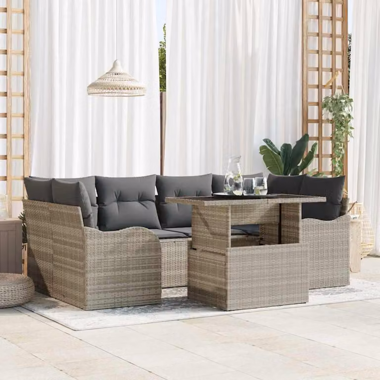 Maison Exclusive - Set Divano da Giardino 7 pcs Grigio chiaro Poly Rattan