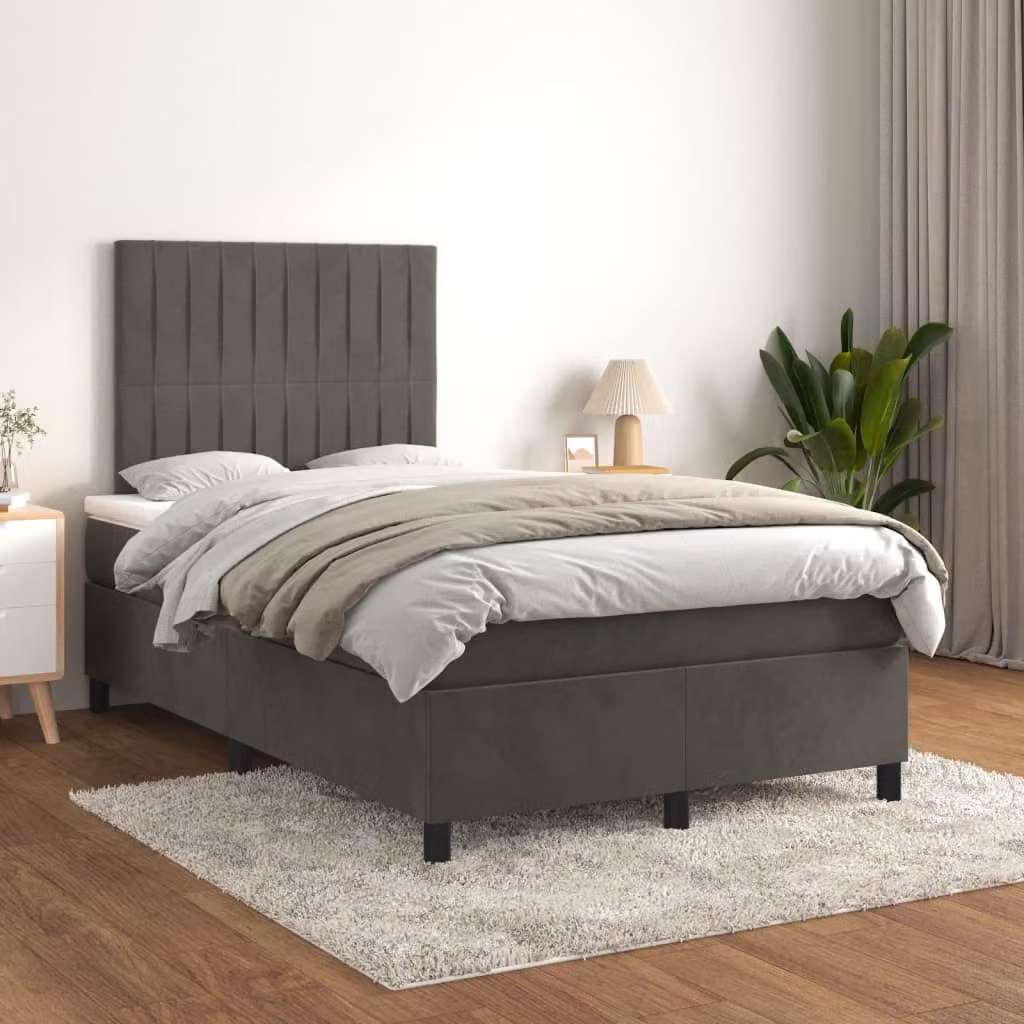 Letto Ibrido vidaXL con Giroletto a Molle e Materasso in Velluto Grigio e Bianco L/P/H: 200 x 120 x 128 cm