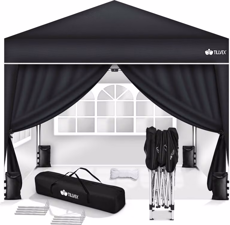 gazebo tillvex 3x3m nero - con 4 pannelli laterali impermeabili | gazebo pieghevole pop-up regolabile in altezza | tenda da giardino protezione UV 50+ | tenda da festa con borsa per giardino
