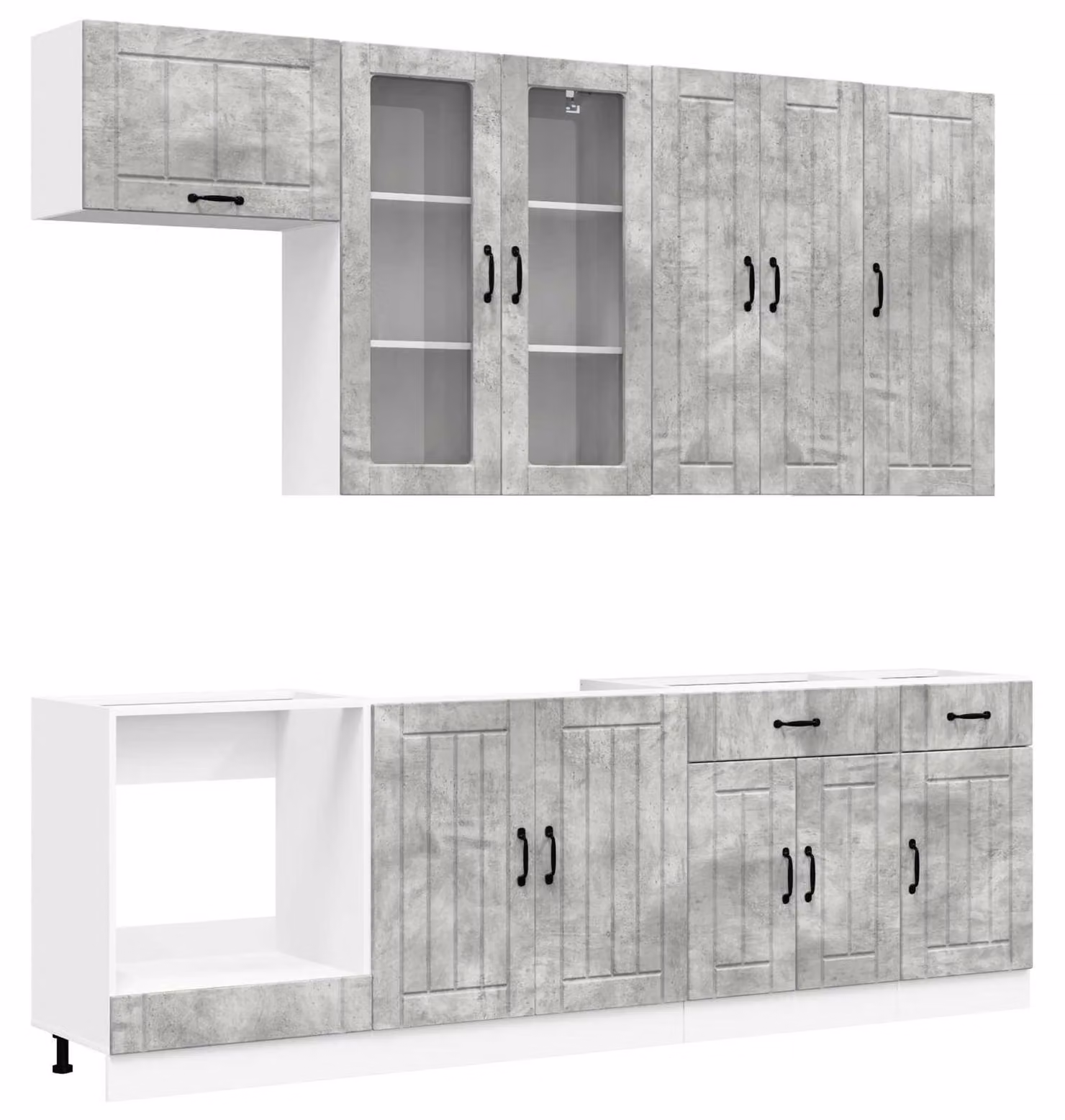 Set di mobili da cucina LUCCA, 8 pezzi, colore grigio cemento, materiale: legno composito