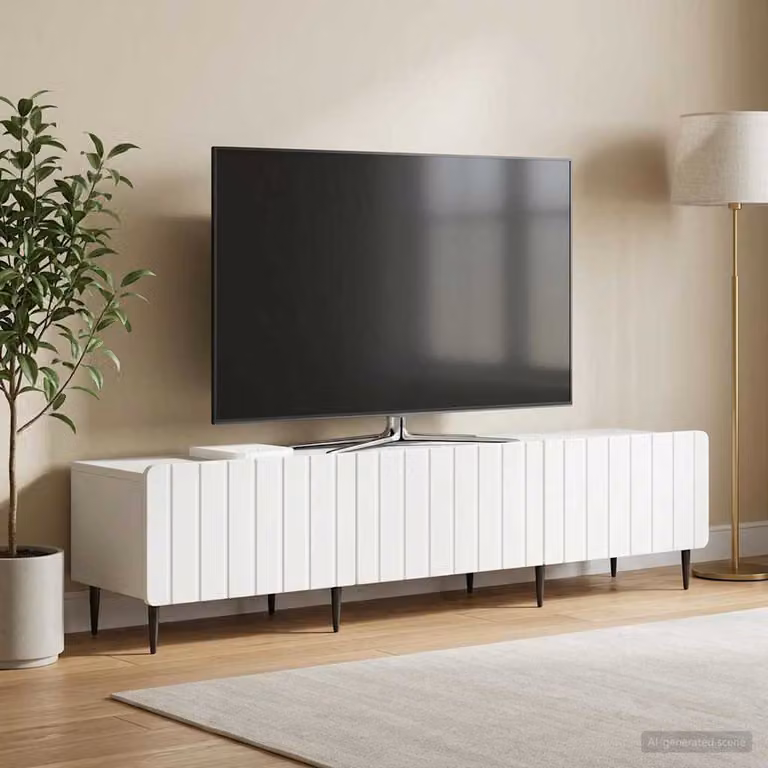 Mobile TV vidaXL Bianco in Legno MDF Moderno L: 147 cm, P: 34,5 cm, H: 32 cm