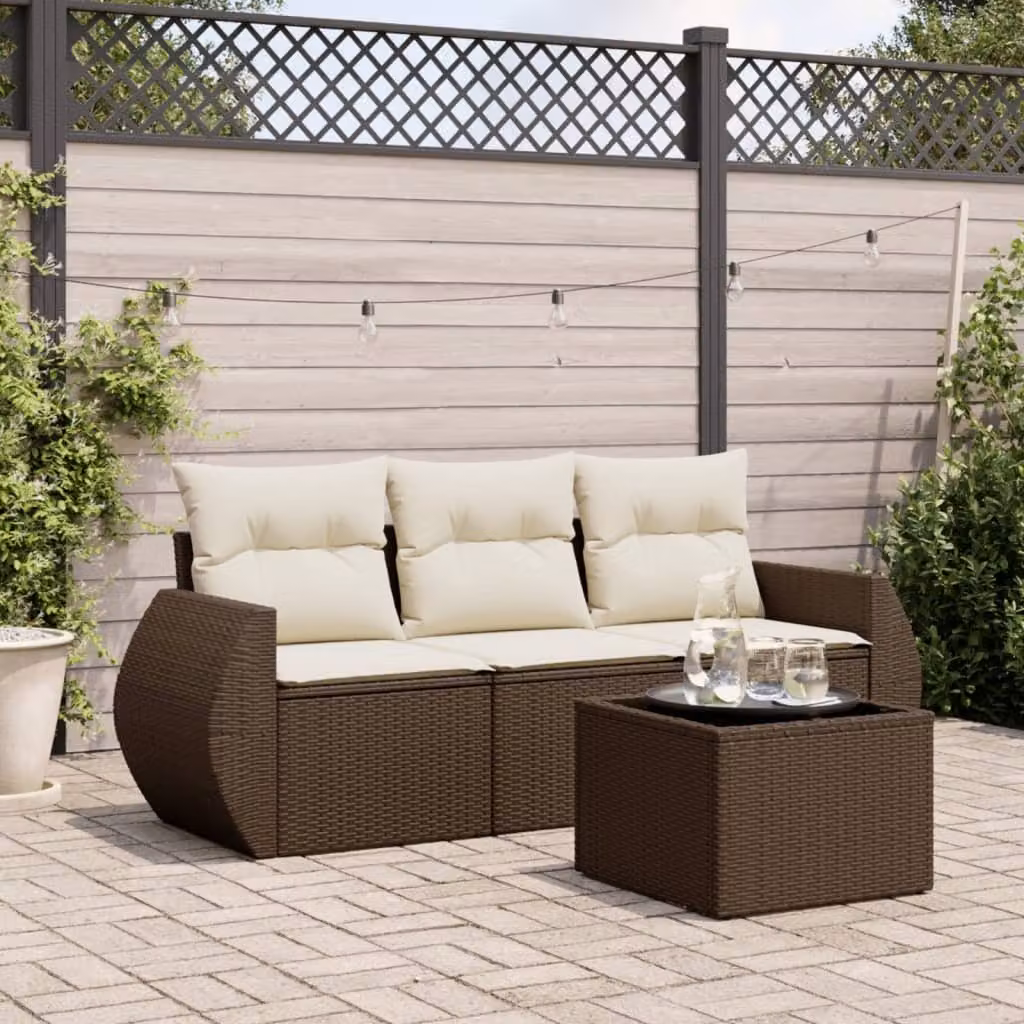 Maison Exclusive - Set Divano da Giardino 4 pz con Cuscini Marrone in Polyrattan