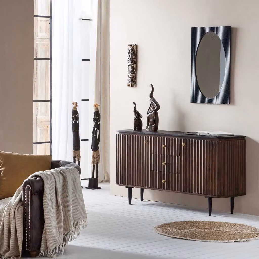 Credenza moderna in legno WANDERLUST DECO nero e marrone L: 147 cm, P: 40 cm, H: 80 cm – 2