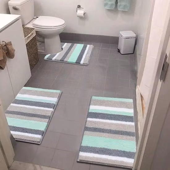 Tappetino da bagno Pauwer in microfibra grigio con motivo a righe, antiscivolo e lavabile, L: 50 cm, P: 30 cm
