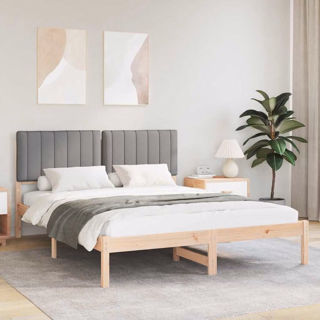 Letto con Testiera Rivestita vidaXL in Legno di Pino e Tessuto Grigio L/P/H: 150 x 200 x 84,5 cm – 1