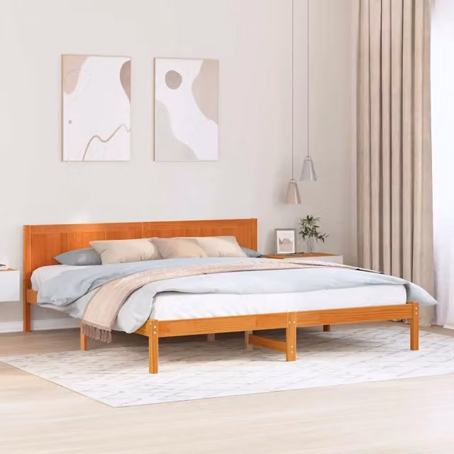 Struttura del letto-Giroletto Marrone 200 x 200 cm Legno massello di pino 392911