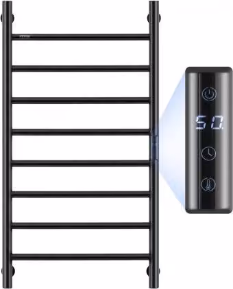 Scaldasalviette Termoarredo VEVOR con 8 Barre, Portasciugamani Riscaldato Impermeabile con Timer e Display LED, 5 Livelli di Temperatura Regolabili, Montaggio a Parete, Nero