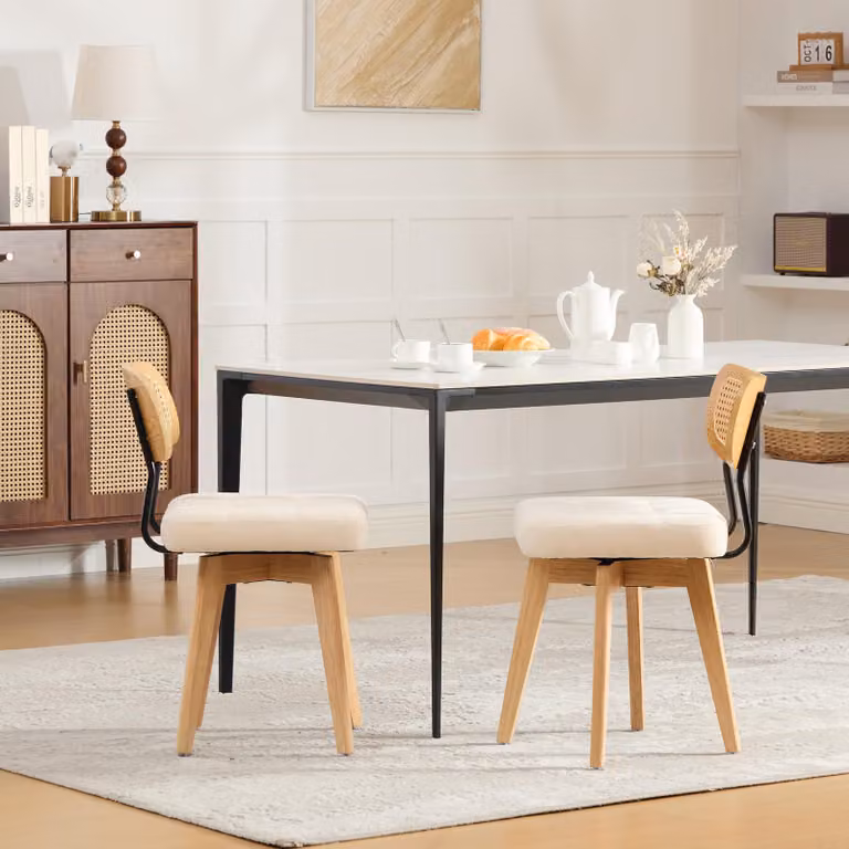 Set di 2 sedie STILVORA, sedia da cucina con schienale intrecciato, sedia da pranzo con seduta imbottita, sedia in stile mid-century