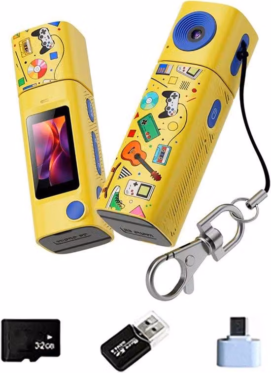 Fotocamera reflex digitale compatta 2K con obiettivo rotante e 32 GB di memoria, ideale per foto di viaggio e per attività di sorveglianza quotidiana.