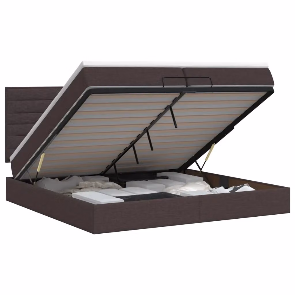 Letto ottomano moderno vidaXL con contenitore a sollevamento e materasso in tessuto marrone L/P/H: 200 x 200 x 88 cm – 2