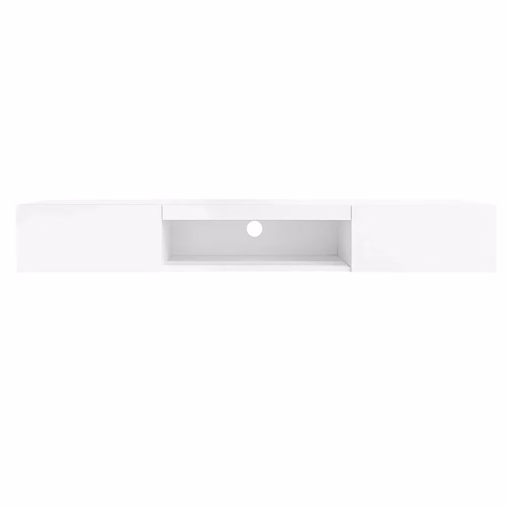 Mobile TV a parete Minimal con luci LED integrate Bianco lucido L 160 cm, P 31 cm, H 22 cm per schermi fino a 70 pollici – 2
