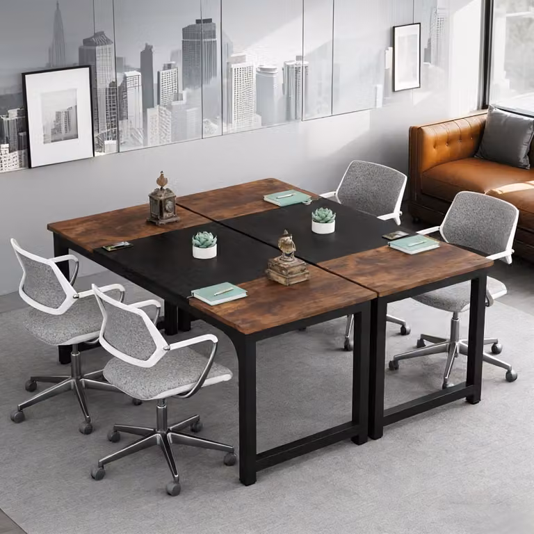 Scrivania 160 x 80 cm, confezione da 2, scrivania per computer con gambe in metallo, colore marrone scuro rustico