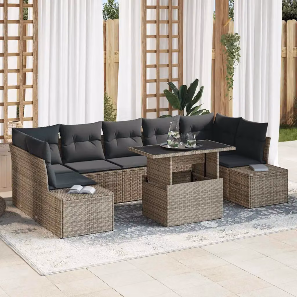 Set Divano da Giardino vidaXL 8 Pezzi Grigio con Cuscini e Tavolino da Esterno in Metallo e Tessuto Resistente ai Raggi UV – 1