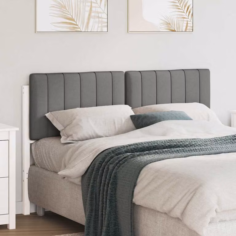 Testiera imbottita vidaXL in pino massello, Bianco e Grigio, L: 140,5 cm