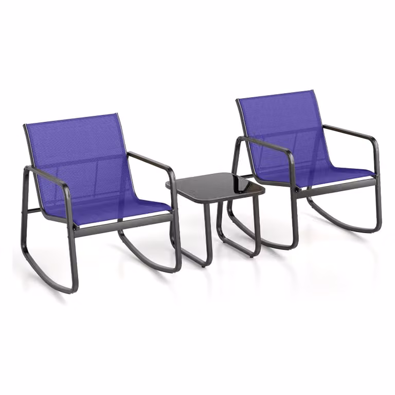KOMFOTTEU 3 pezzi. Set da balcone, set da bistrot con 2 sedie a dondolo e tavolo, salottino da giardino in tessuto Textilene, set di mobili da giardino per terrazza e balcone (blu)