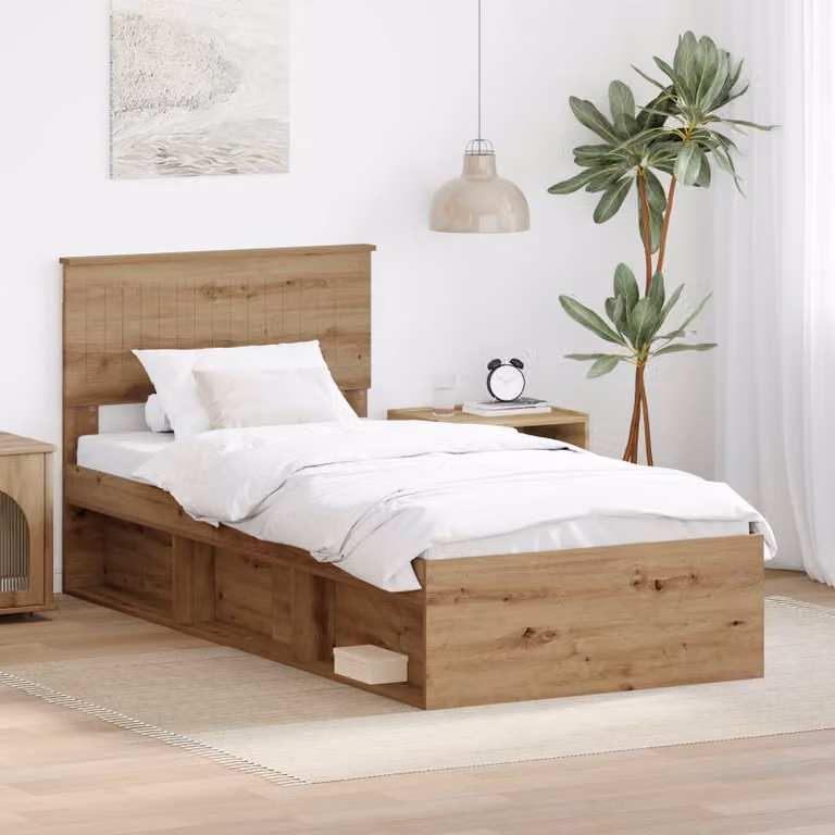 Struttura del letto con testiera vidaXL in legno color rovere marrone, dimensioni 90 x 190 cm