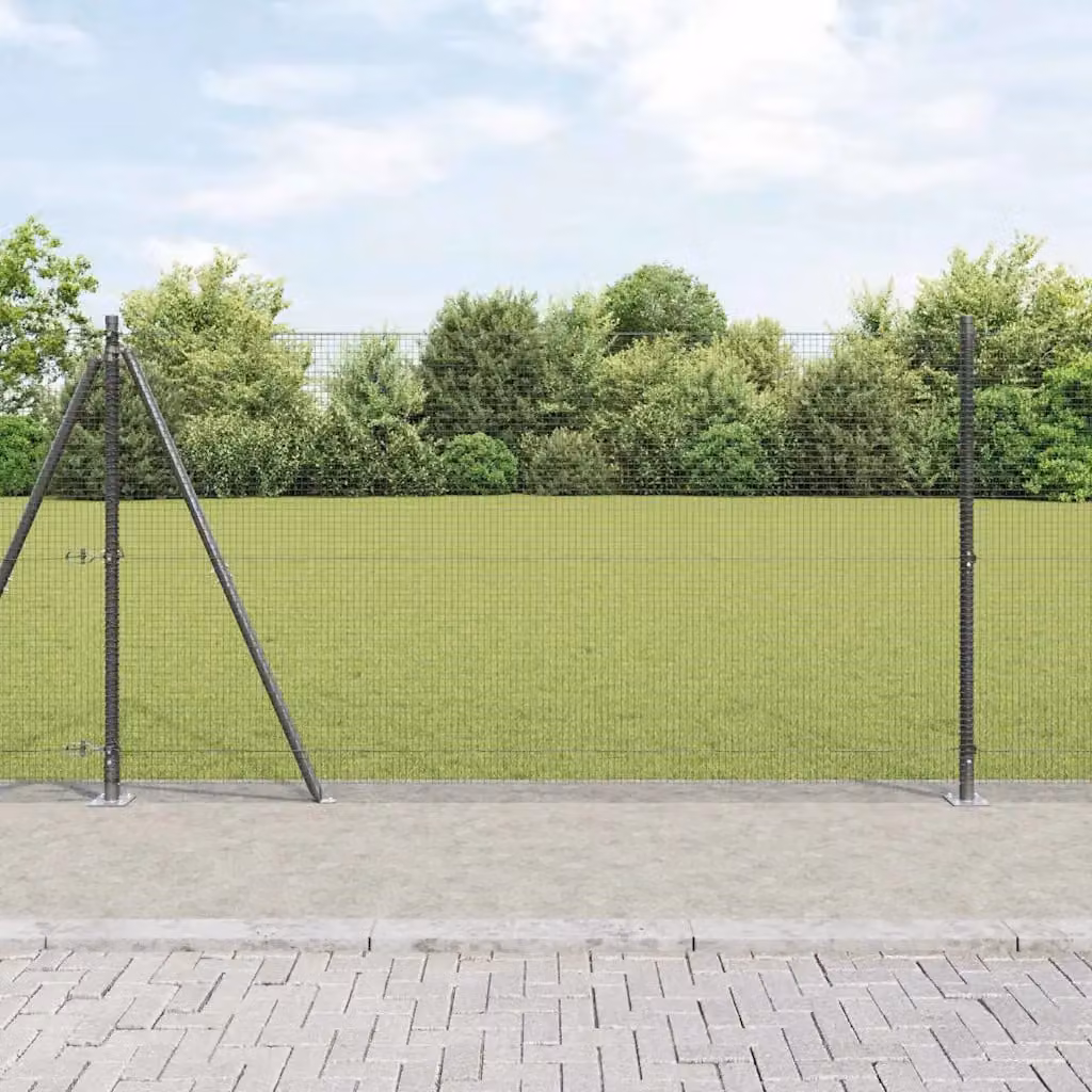 Recinzione Metallica Saldata con Base in Cemento vidaXL, Acciaio e PVC Verniciato a Polvere, Grigio o Nero, L: 120 cm, H: 16 cm