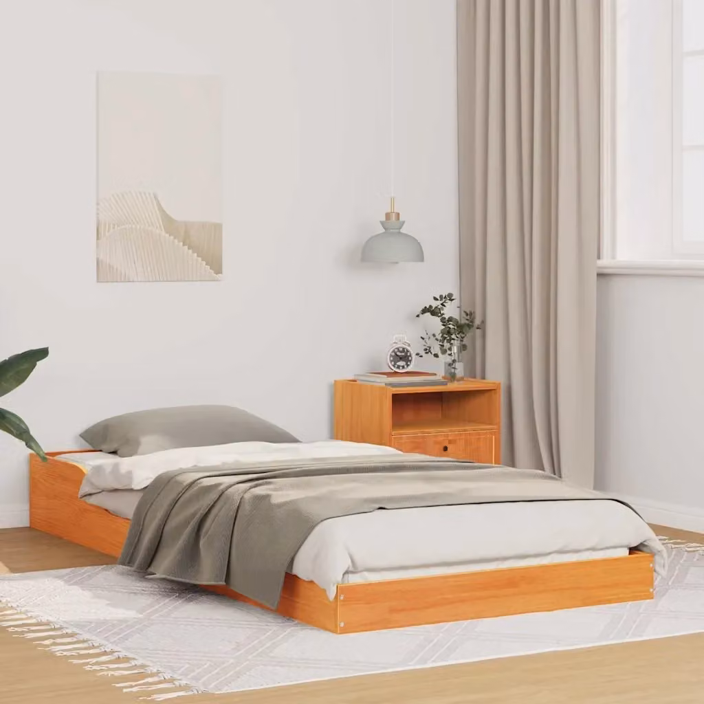 Letto singolo moderno in pino massello marrone cerato L/P/H: 200 x 100 x 24 cm – 2