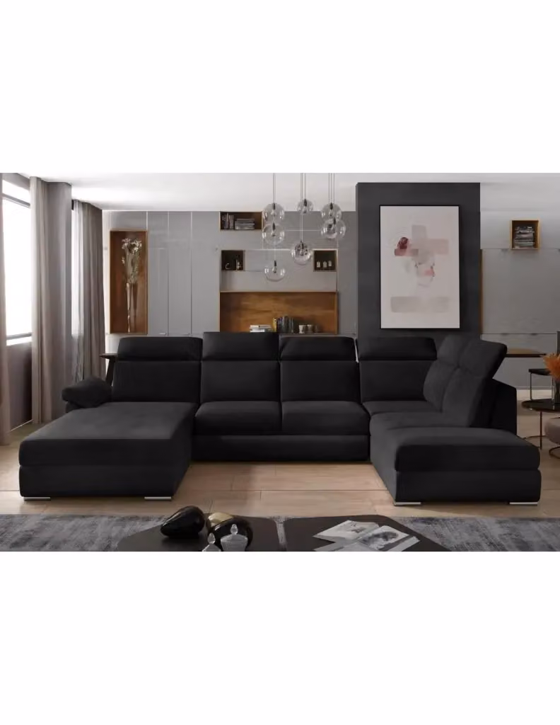 Divano panoramico convertibile MAJESTA MEUBLORAMA nero a 5 posti con angolo destro, funzione letto e contenitore, L: 336 cm x P: 211 cm x H: 102 cm – 2