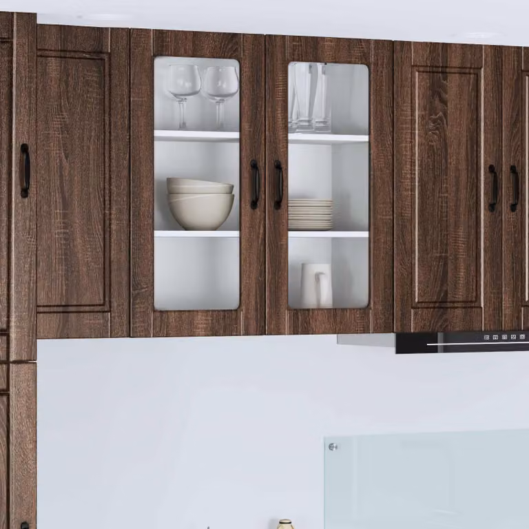 Mobile da parete vidaXL PORTO in legno e vetro, Rovere Marrone, L: 80 cm, P: 31 cm, H: 80 cm
