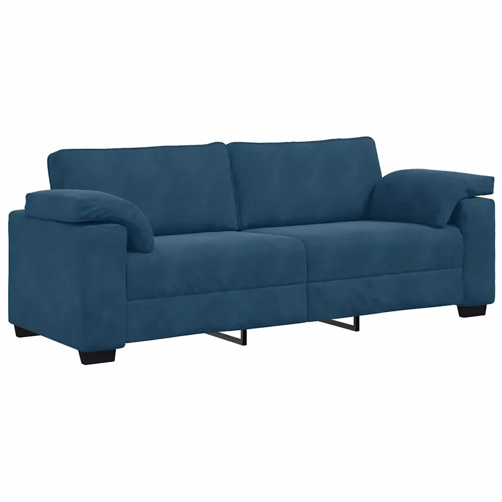 Divano a 3 posti moderno vidaXL in velluto blu con cuscini inclusi L: 220 cm, P: 77 cm, H: 82 cm – 2