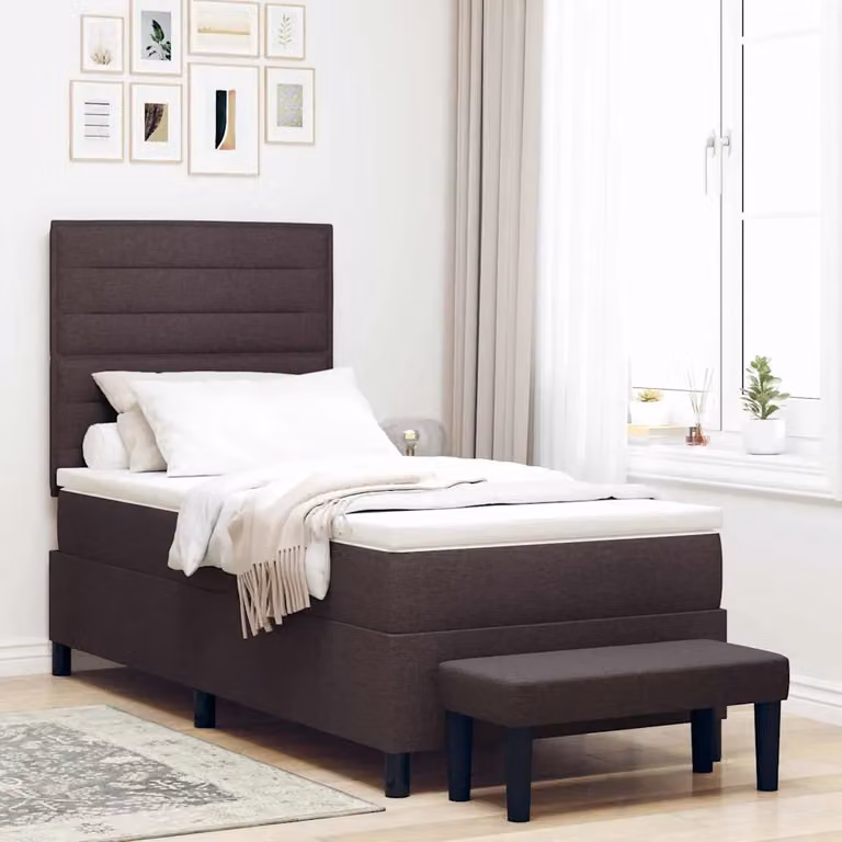 Letto ibrido con molle a tasche e testiera vidaXL in tessuto marrone L/P: 100 x 200 cm