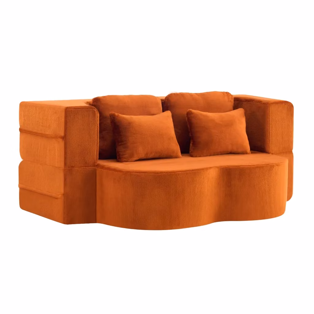 Divano letto pieghevole Chicfurn in velluto arancione con 4 cuscini per soggiorno e camera da letto – 2