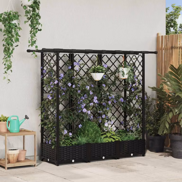 Letto rialzato con griglia e tetto vidaXL, colore nero, L 164 x P 40 x H 121 cm