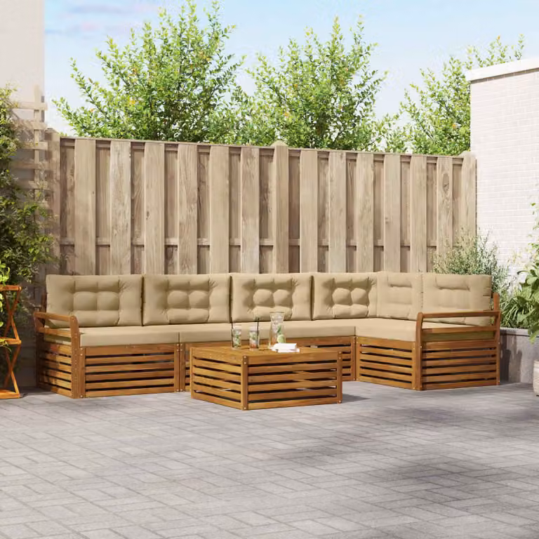 Set di divani da esterno vidaXL 6 pz in legno di acacia con cuscini, colore beige e marrone