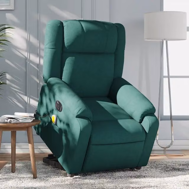 Poltrona Alzapersona Massaggiante Elettrica vidaXL Verde con Braccioli e Rivestimento in Tessuto
